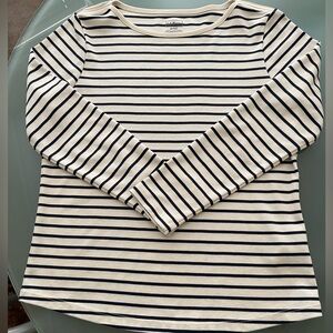 L.L. Bean Pima cotton boatneck Tee, cream with dark navy stripes. Petite/small.